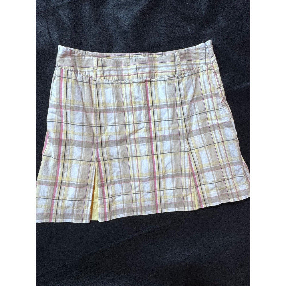Izod Golf Classix Plaid Skort Yellow Pink Tan Pleated Mini Skirt Size 4 Stretch